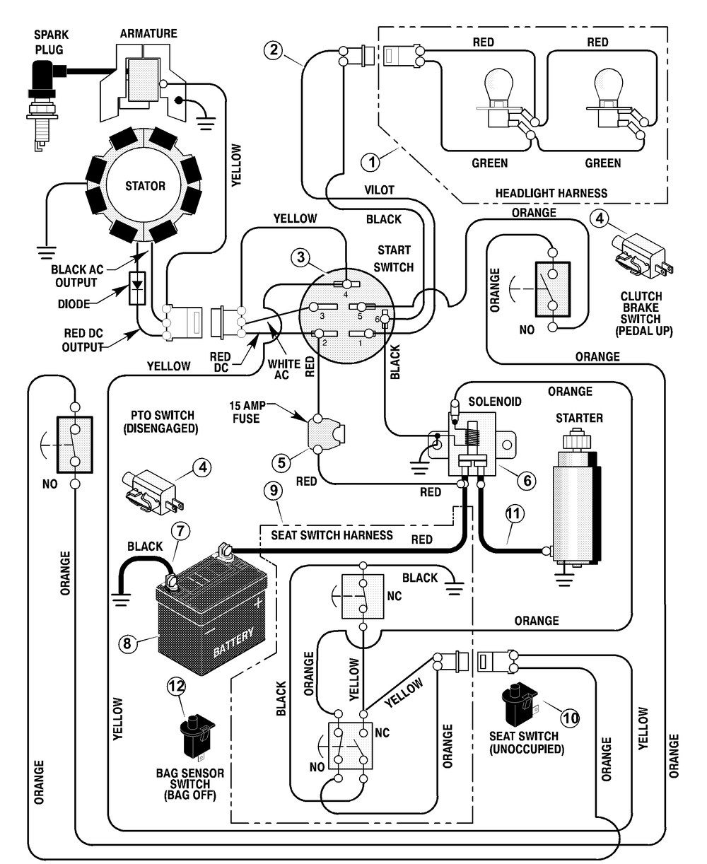 Electrical System Diagram and Parts List for 312001X50B 2003 Briggs and Stratton Lawn Tractor